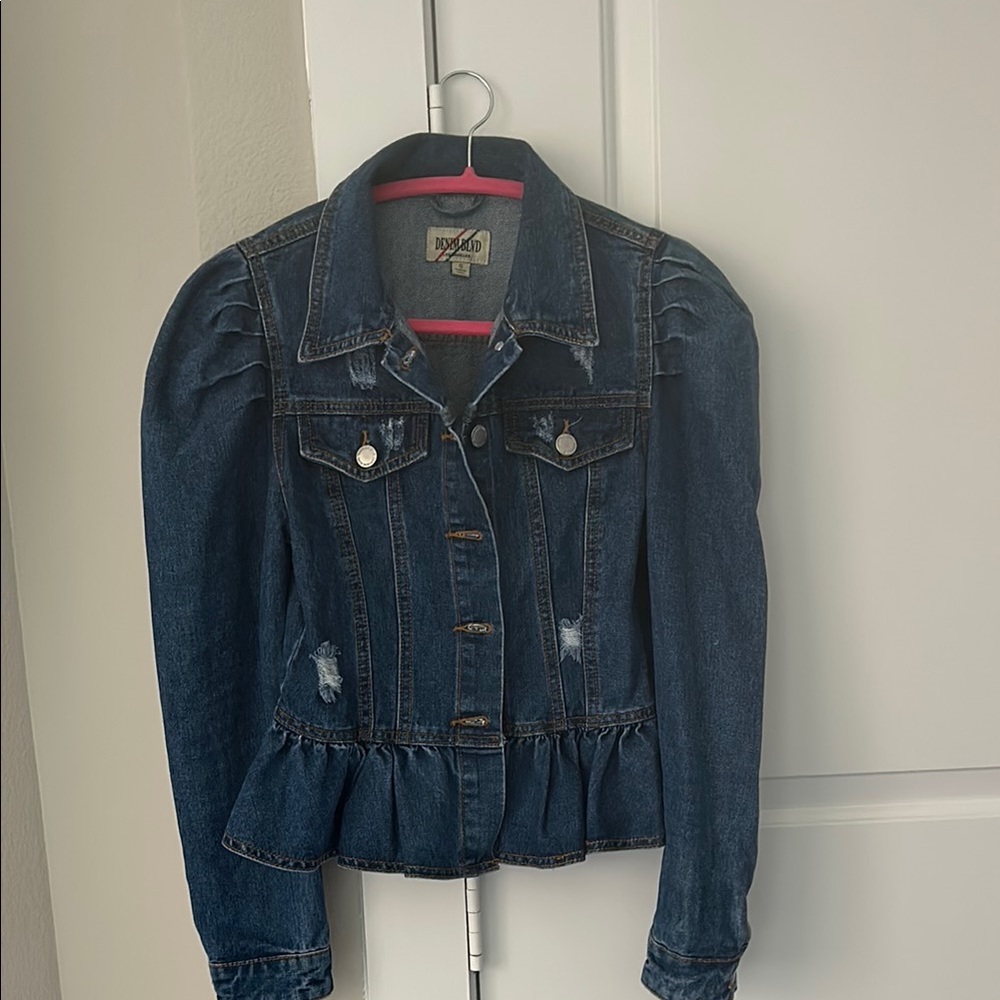 Blue Peplum Jean Jacket with Flattering Silhouette